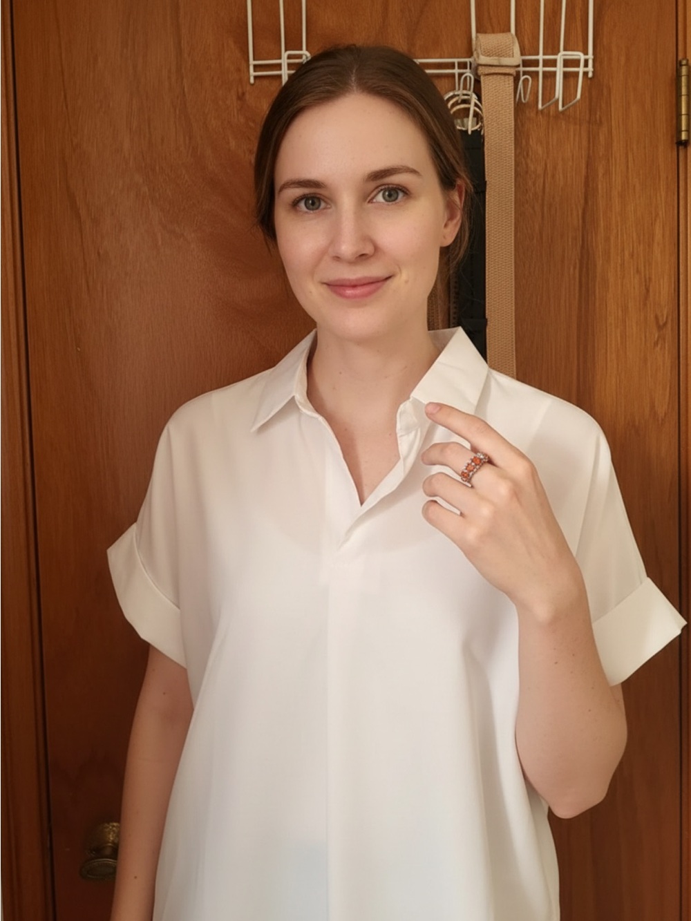 Classic White Short-Sleeve V-Neck Blouse